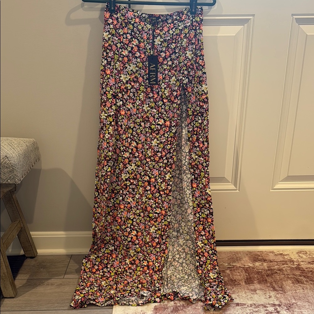 NWT:  AFRM Pink and Blue Maxi A-Line Skirt with Slit